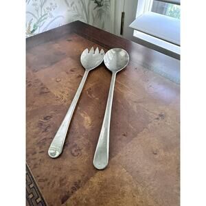 Silver-plated Salad Serving Fork & Spoon Set MCM Sheffield England 9” Vintage